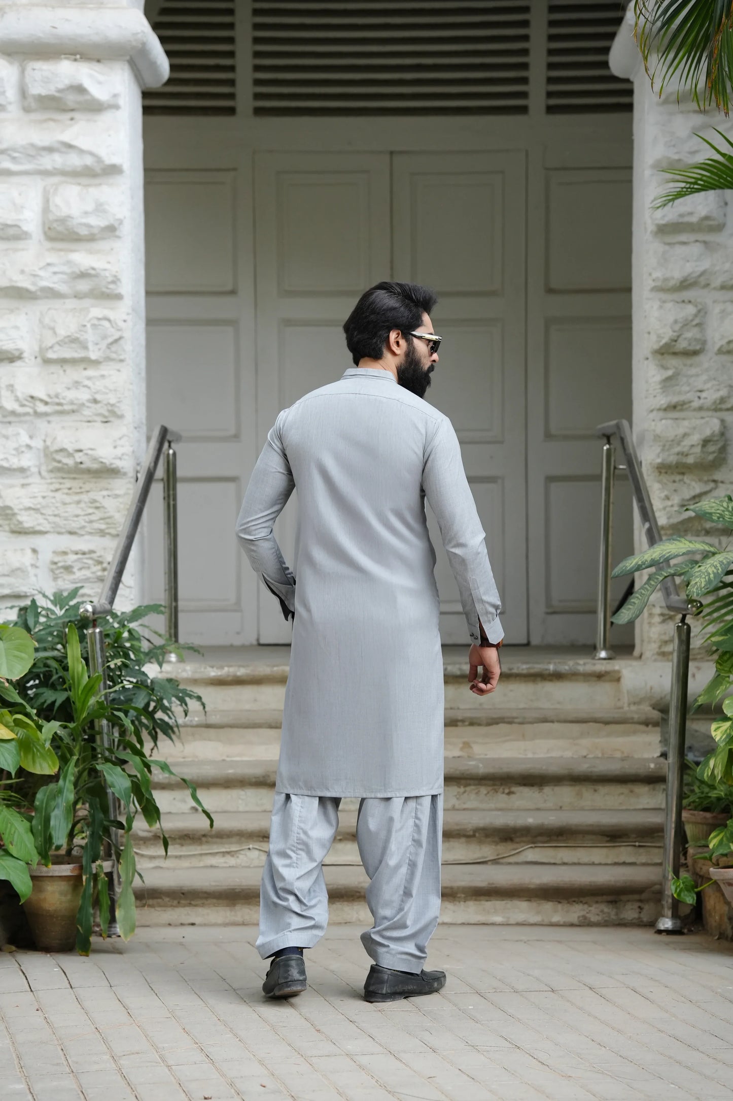 Grey Blended Kameez Shalwar-Back-Wear Manzar