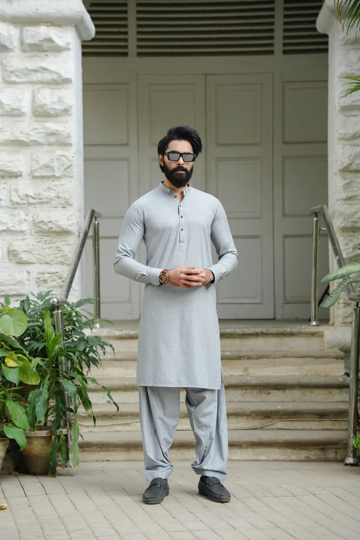 Grey Blended Kameez Shalwar-Cover-Wear Manzar