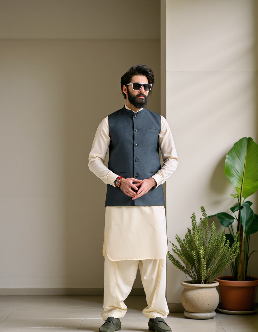 Navy Blue Waistcoat For Shalwar Kameez