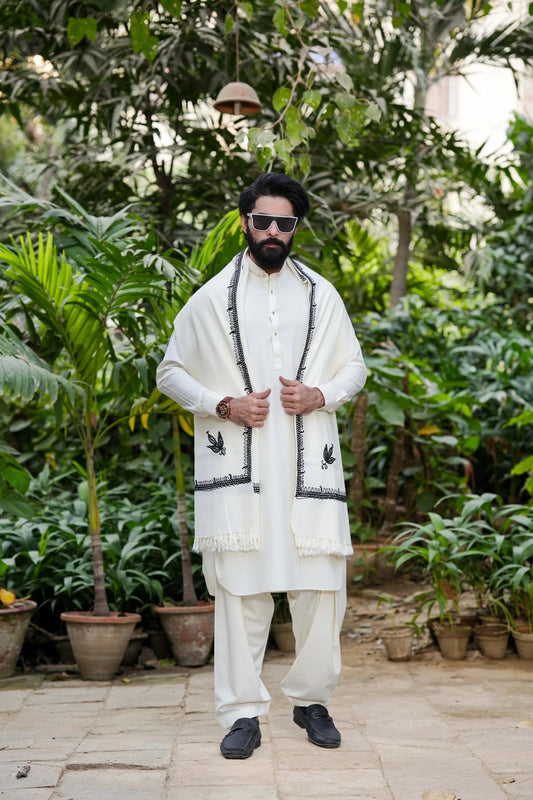 Black Embroidered Shawl Cover-Wear Manzar