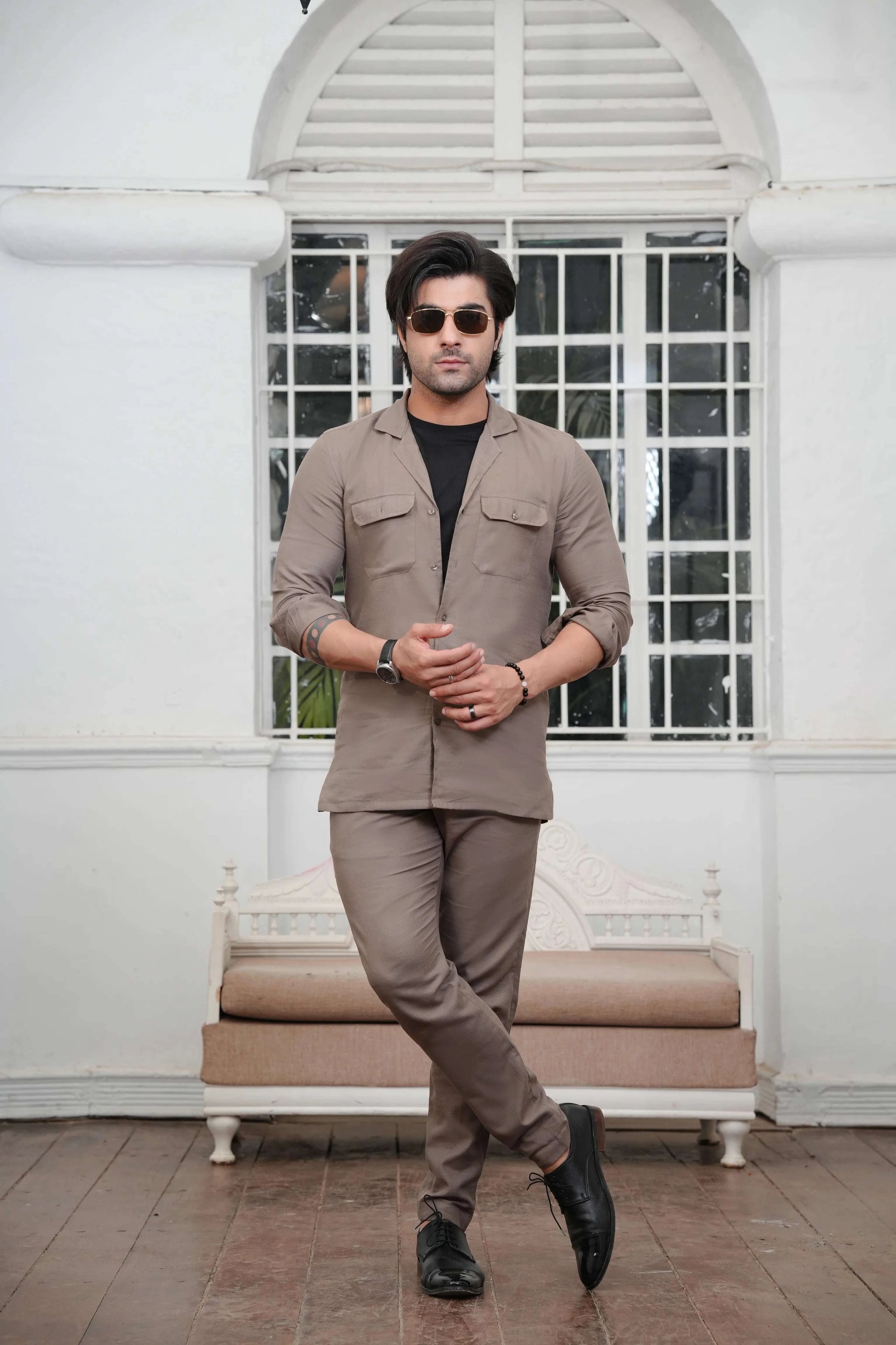 Brown linen shirt with trouser-Front-Wear Manzar