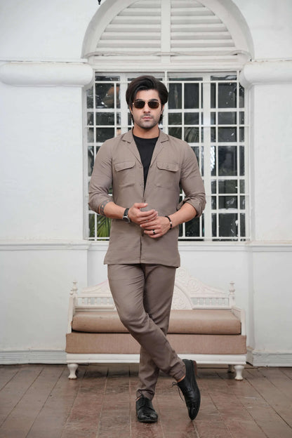 Brown linen shirt with trouser-Front-Wear Manzar