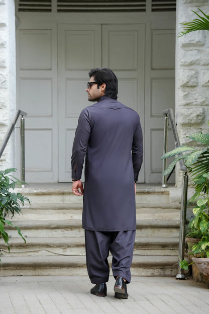 Black Charcoal Blended Kameez Shalwar-Back-Wear Manzar