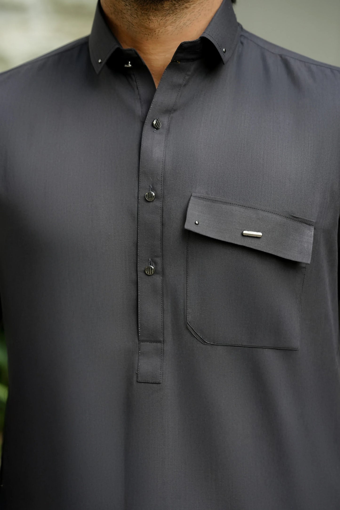 Black Charcoal Blended Kameez Shalwar-Front-Wear Manzar