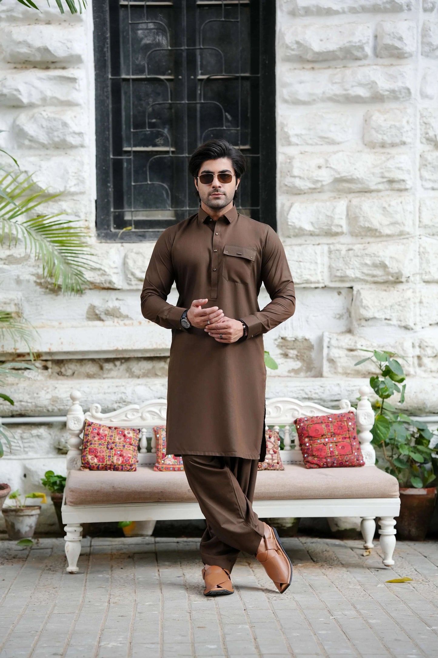 Chocolate Brown Blended Kameez Shalwar-Cover-Wear Manzar