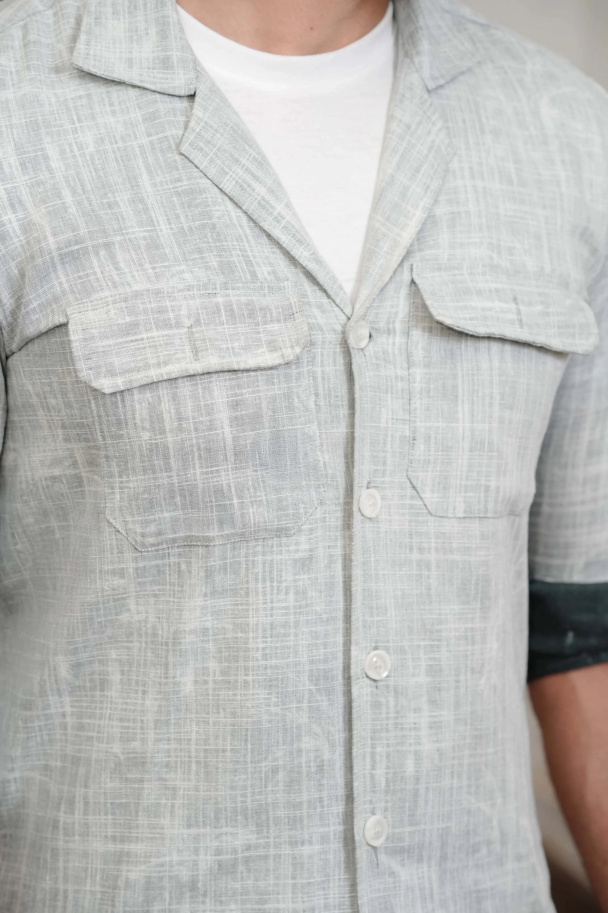 Grey Linen Shirt for Men - Slim Fit, Premium Textured Linen by Wear Manzar