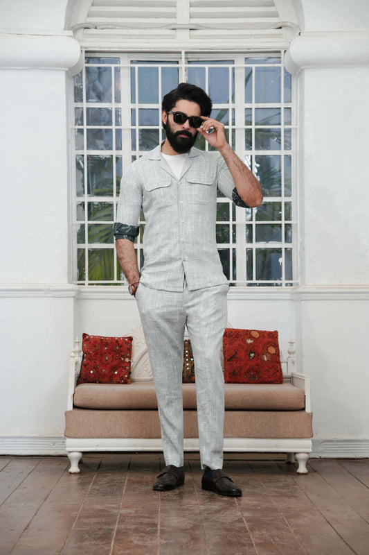 Grey Linen Shirt with Trouser-Cover-Wear Manzar