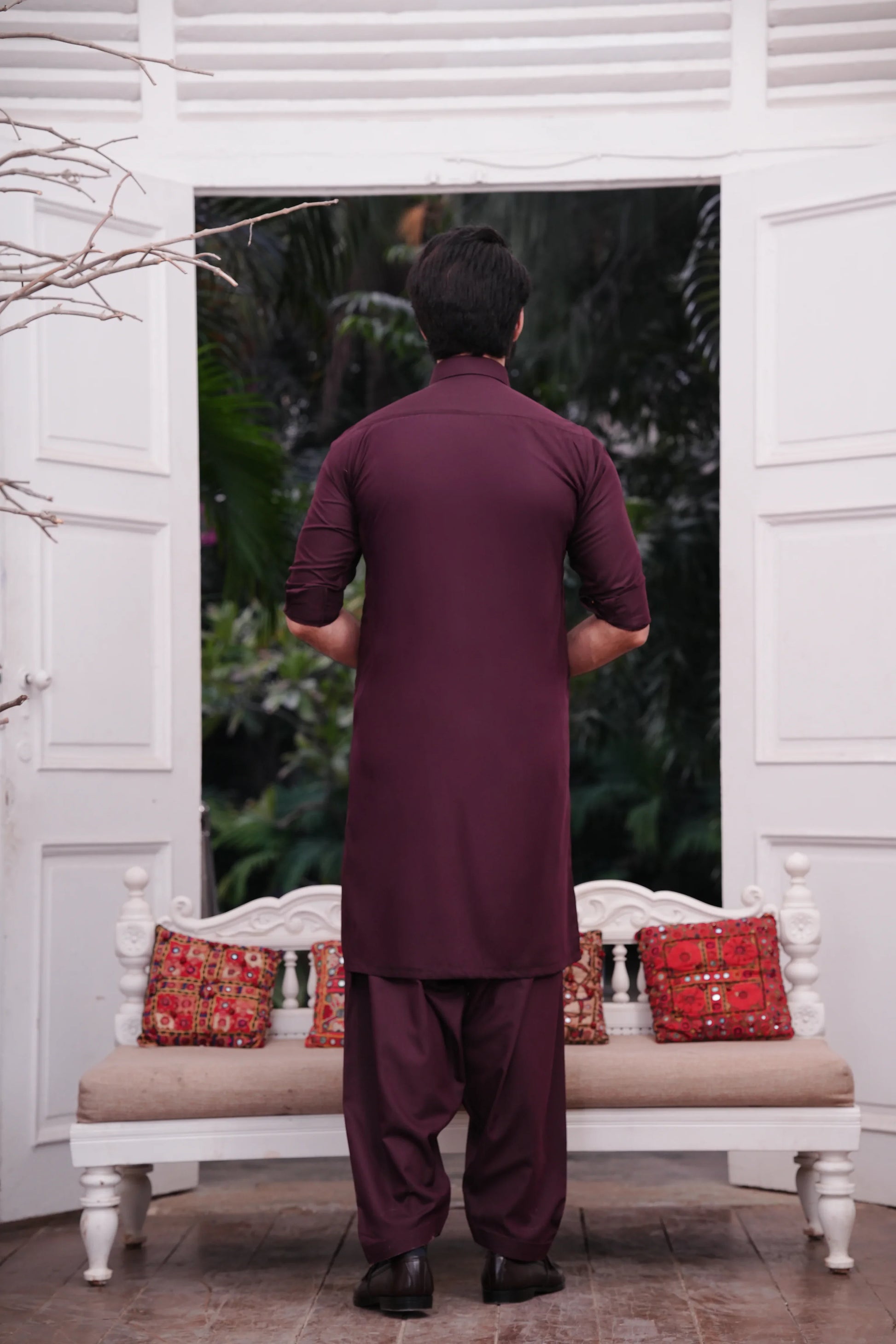 Maroon Blended Kameez Shalwar-Back-Wear Manzar