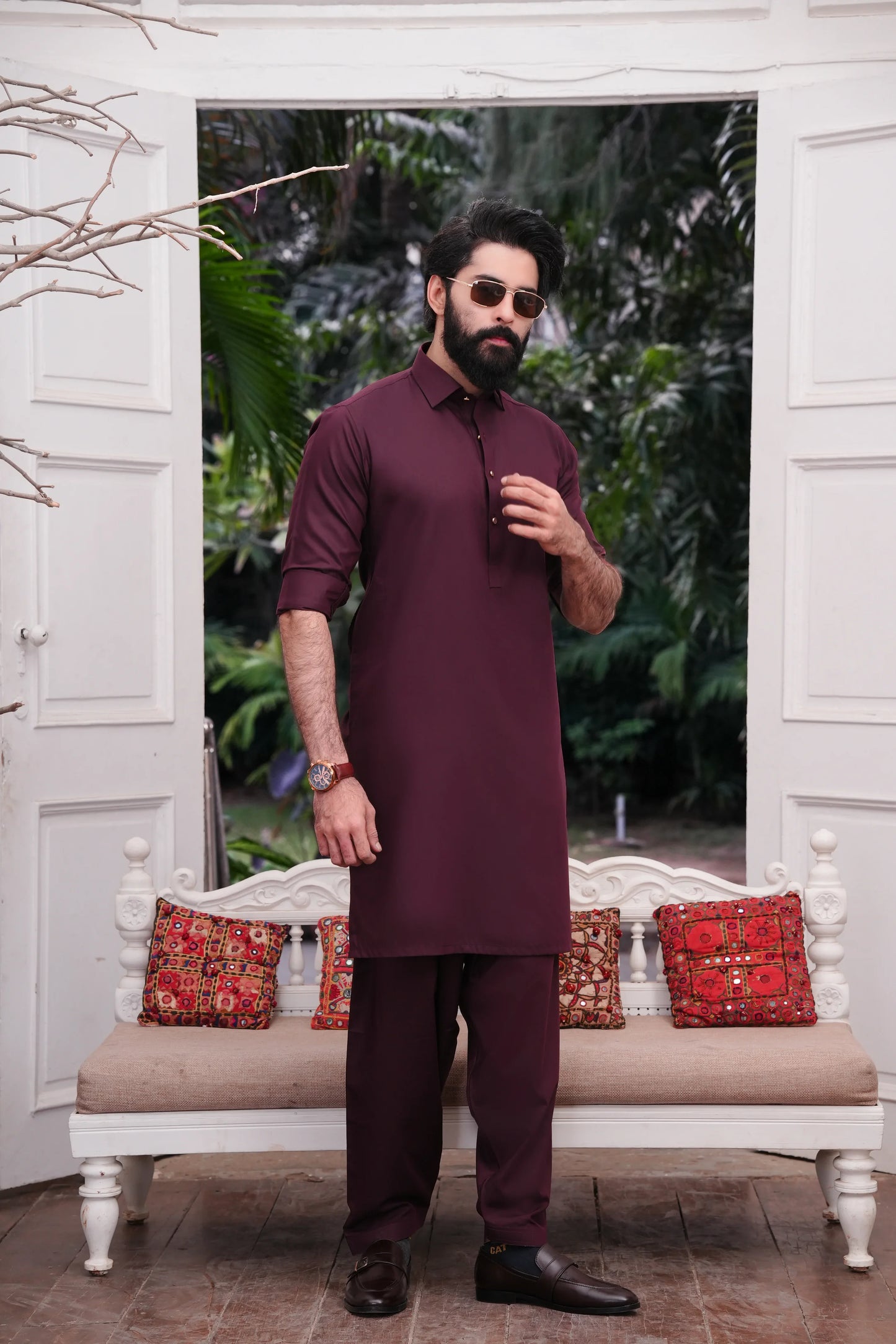 Maroon Blended Kameez Shalwar-Cover-Wear Manzar