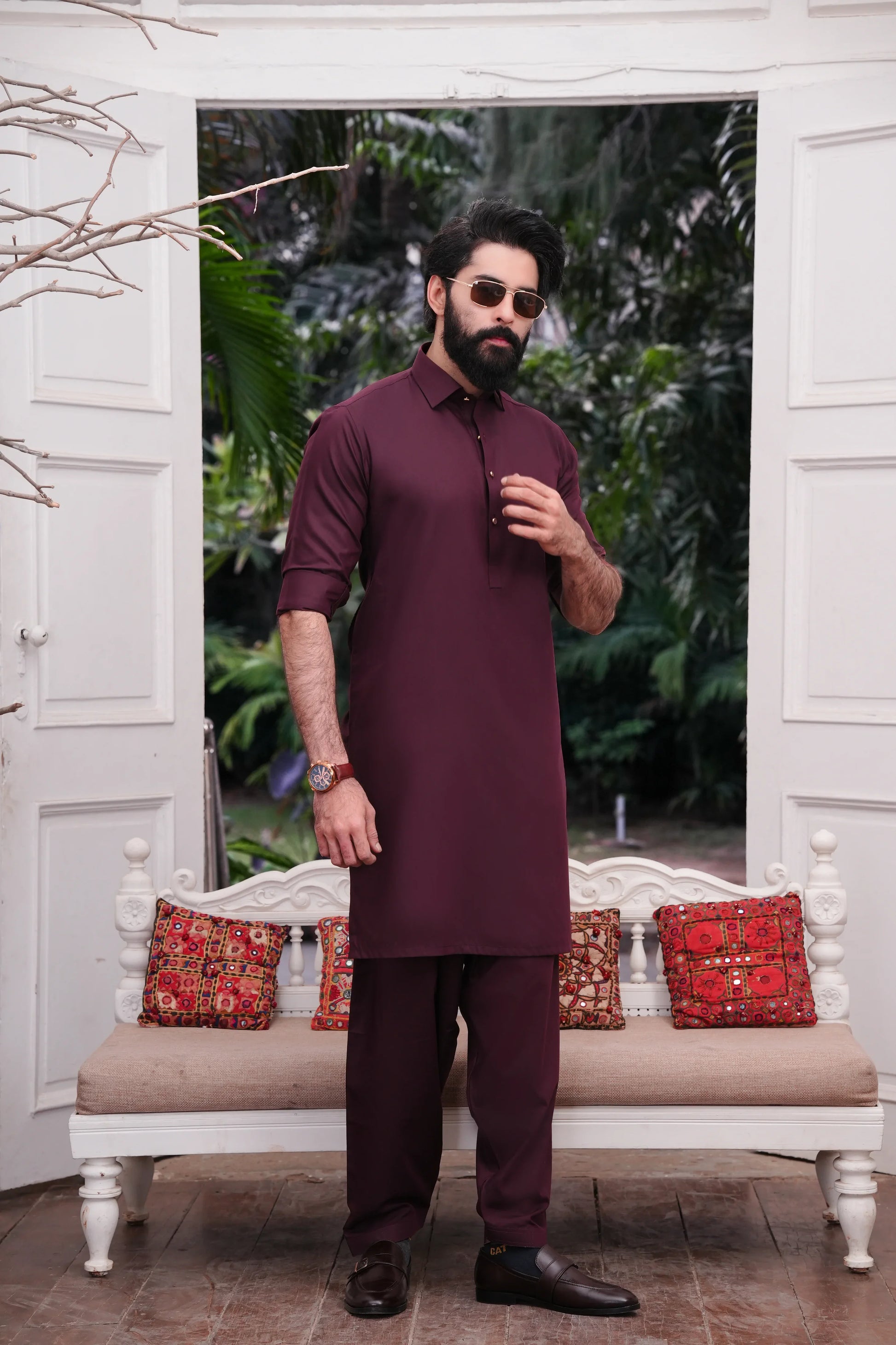 Maroon Blended Kameez Shalwar-Cover-Wear Manzar
