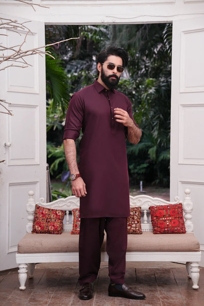 Maroon Blended Kameez Shalwar-Cover-Wear Manzar