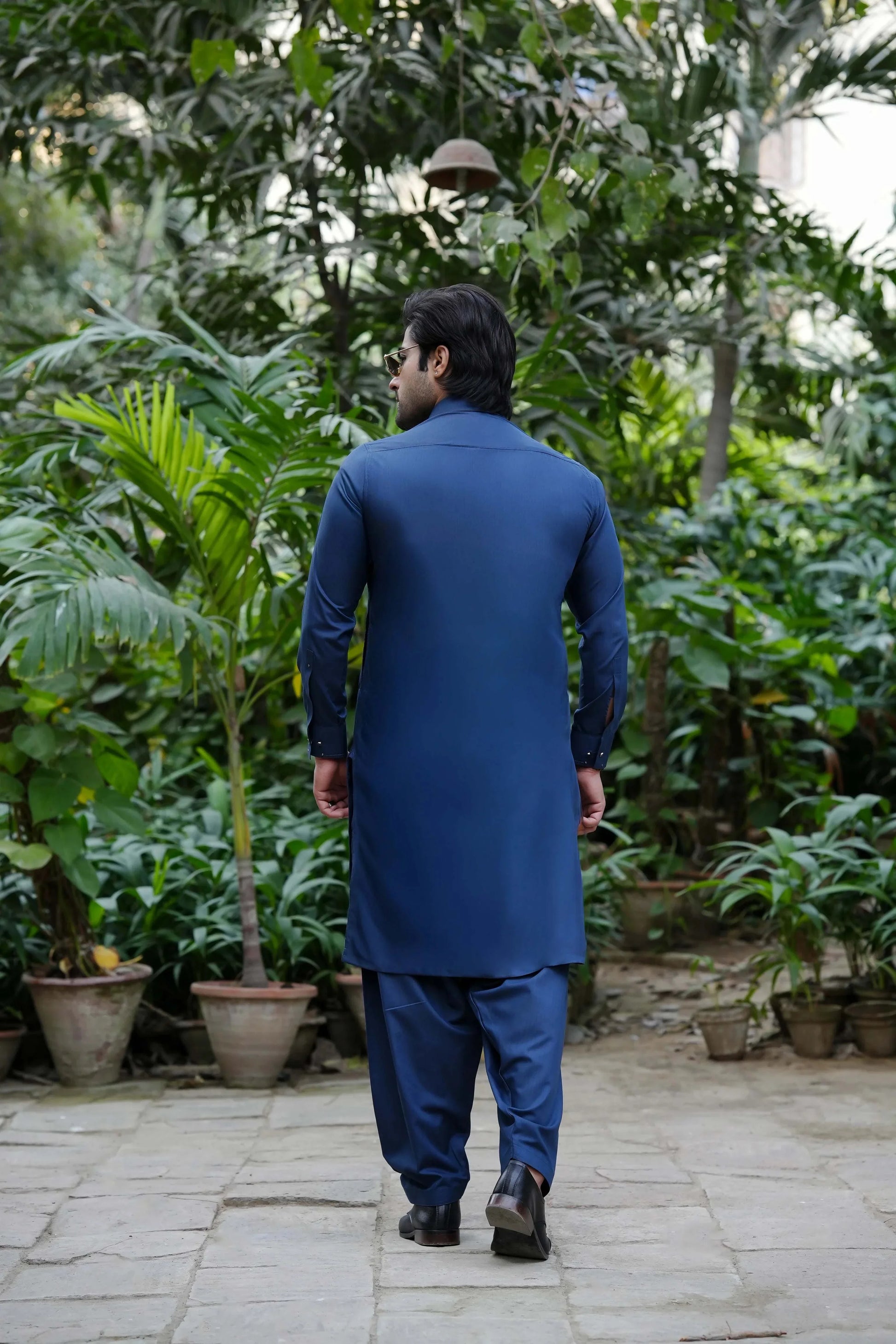 Navy Blue Blended Kameez Shalwar-Back-Wear Manzar