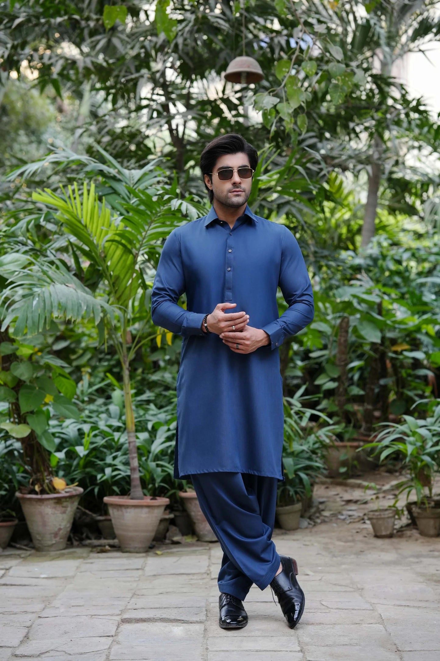 Navy Blue Blended Kameez Shalwar-Cover-Wear Manzar