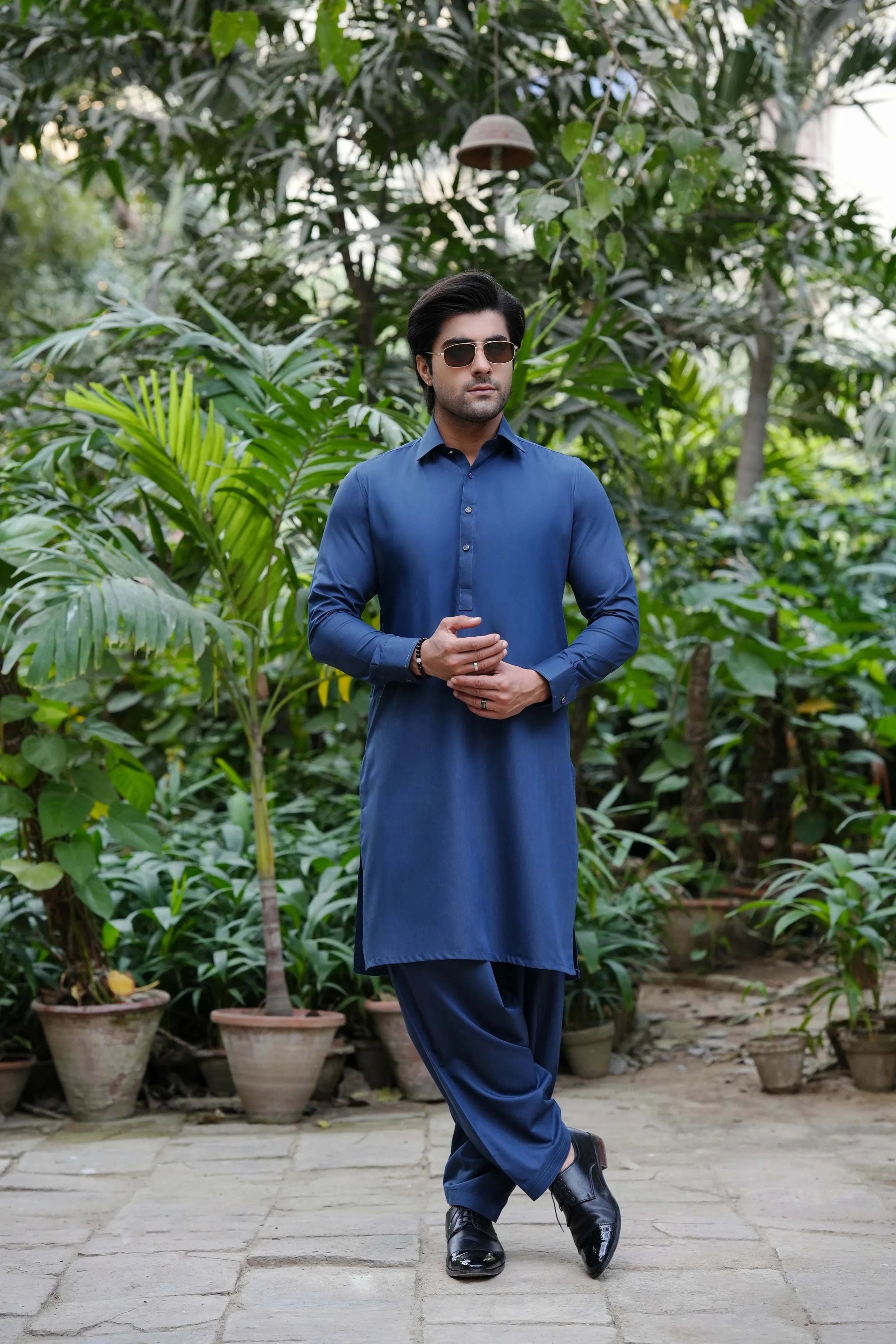 Navy Blue Blended Kameez Shalwar-Cover-Wear Manzar