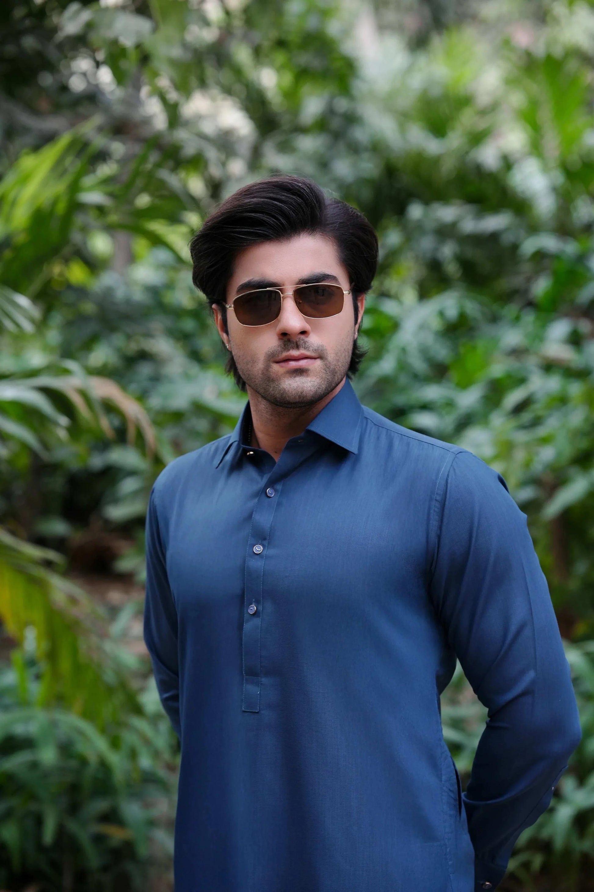 Navy Blue Blended Kameez Shalwar-Front-Wear Manzar