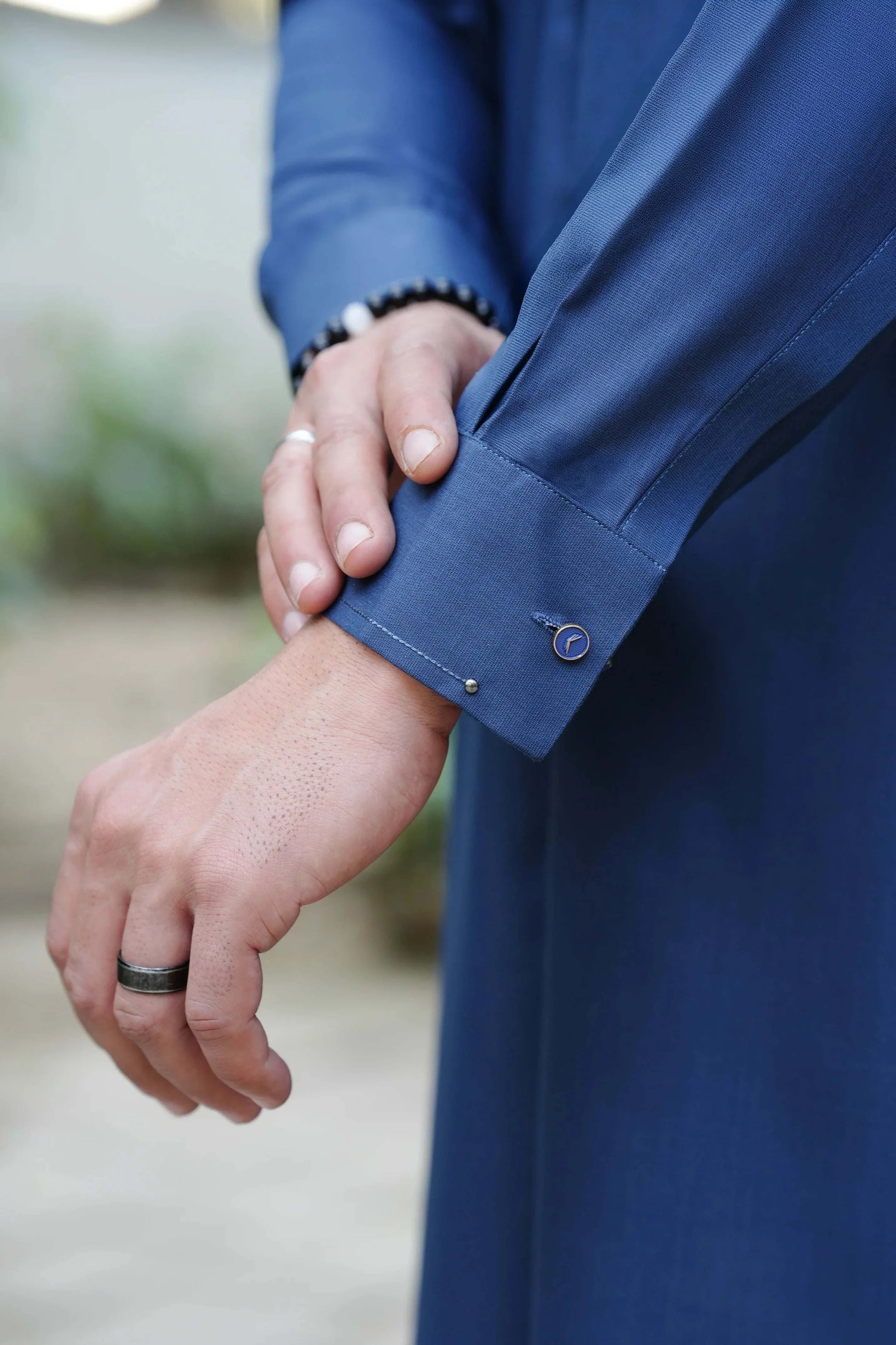 Navy Blue Blended Kameez Shalwar-Sleeves-Wear Manzar
