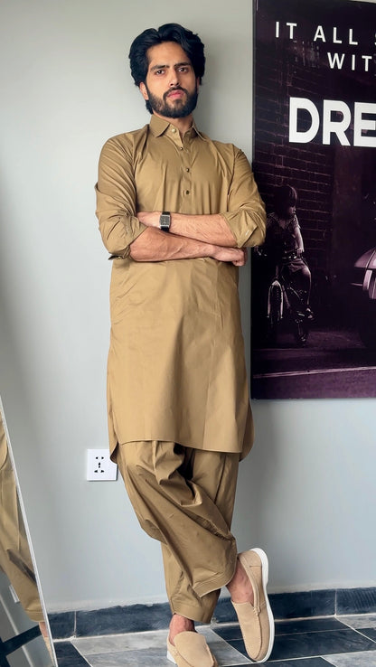 Swiss Gold Cotton Kameez Shalwar