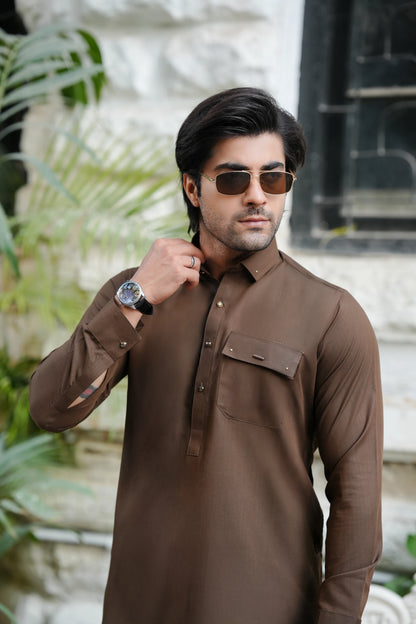 Chocolate Brown Blended Kameez Shalwar