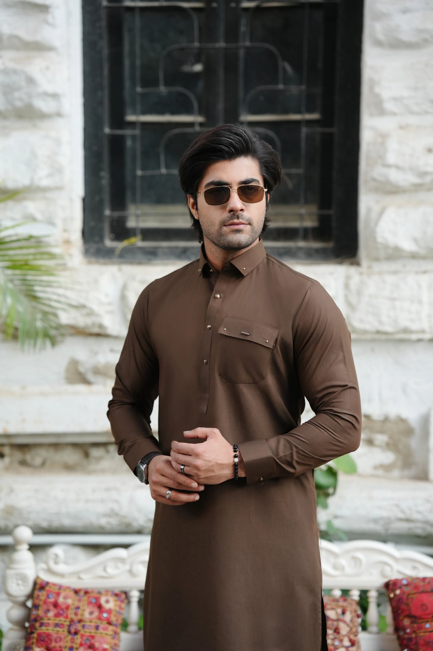 Chocolate Brown Blended Kameez Shalwar