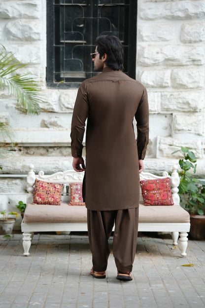 Chocolate Brown Blended Kameez Shalwar