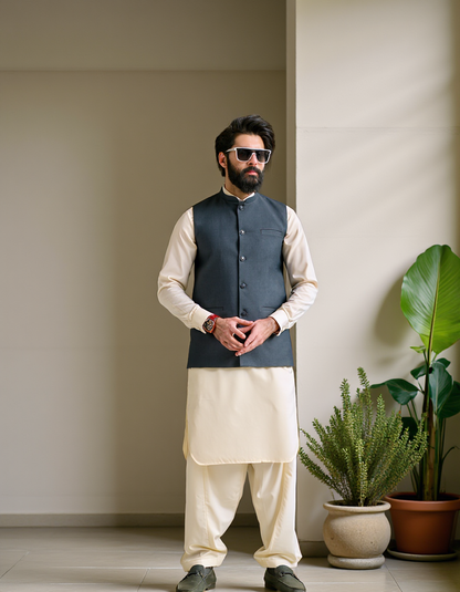 Navy Blue Waistcoat For Shalwar Kameez