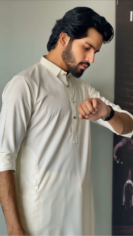 Off White Blended Kameez & Trouser