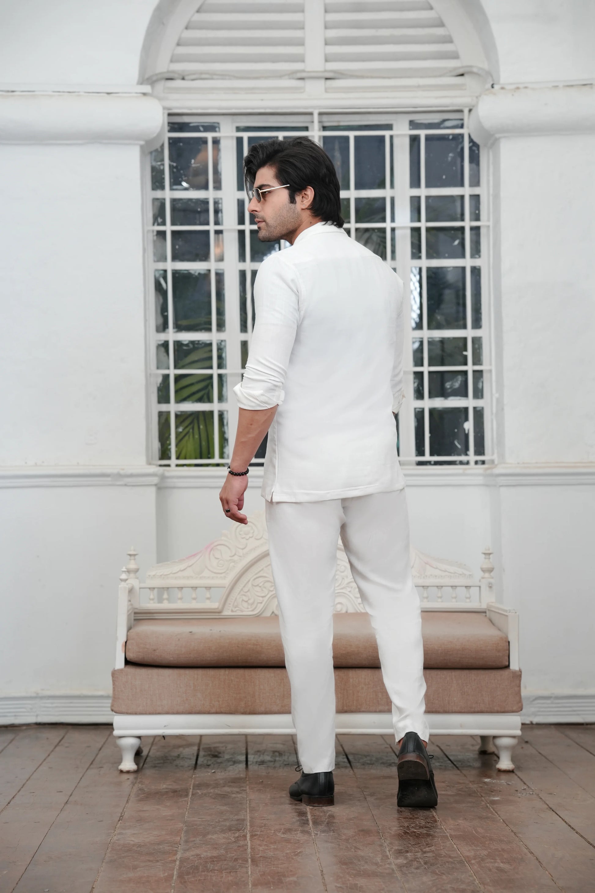 White linen Shirt with Trouser-Back-Wear Manzar