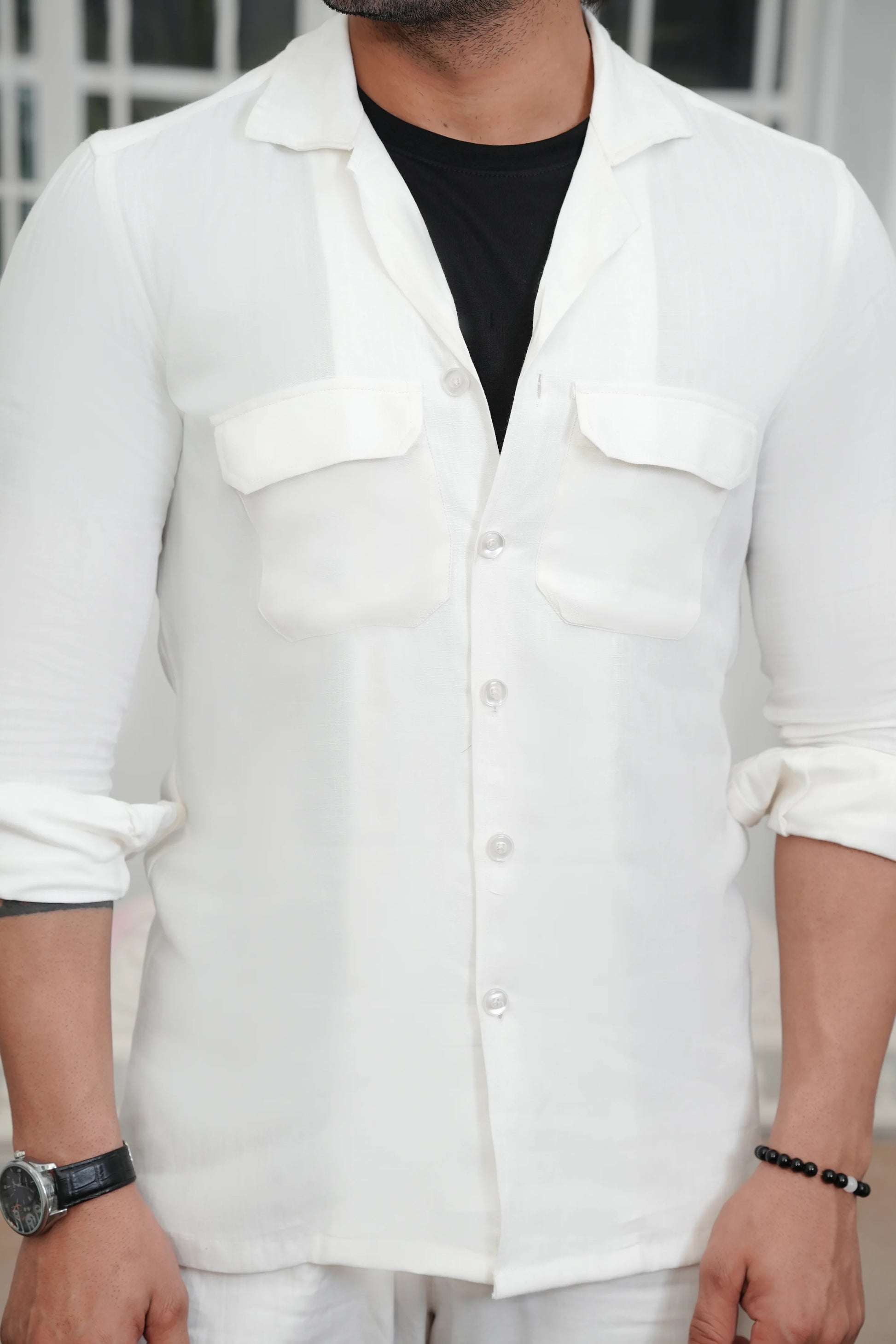 White linen Shirt with Trouser-Closeup-Wear Manzar
