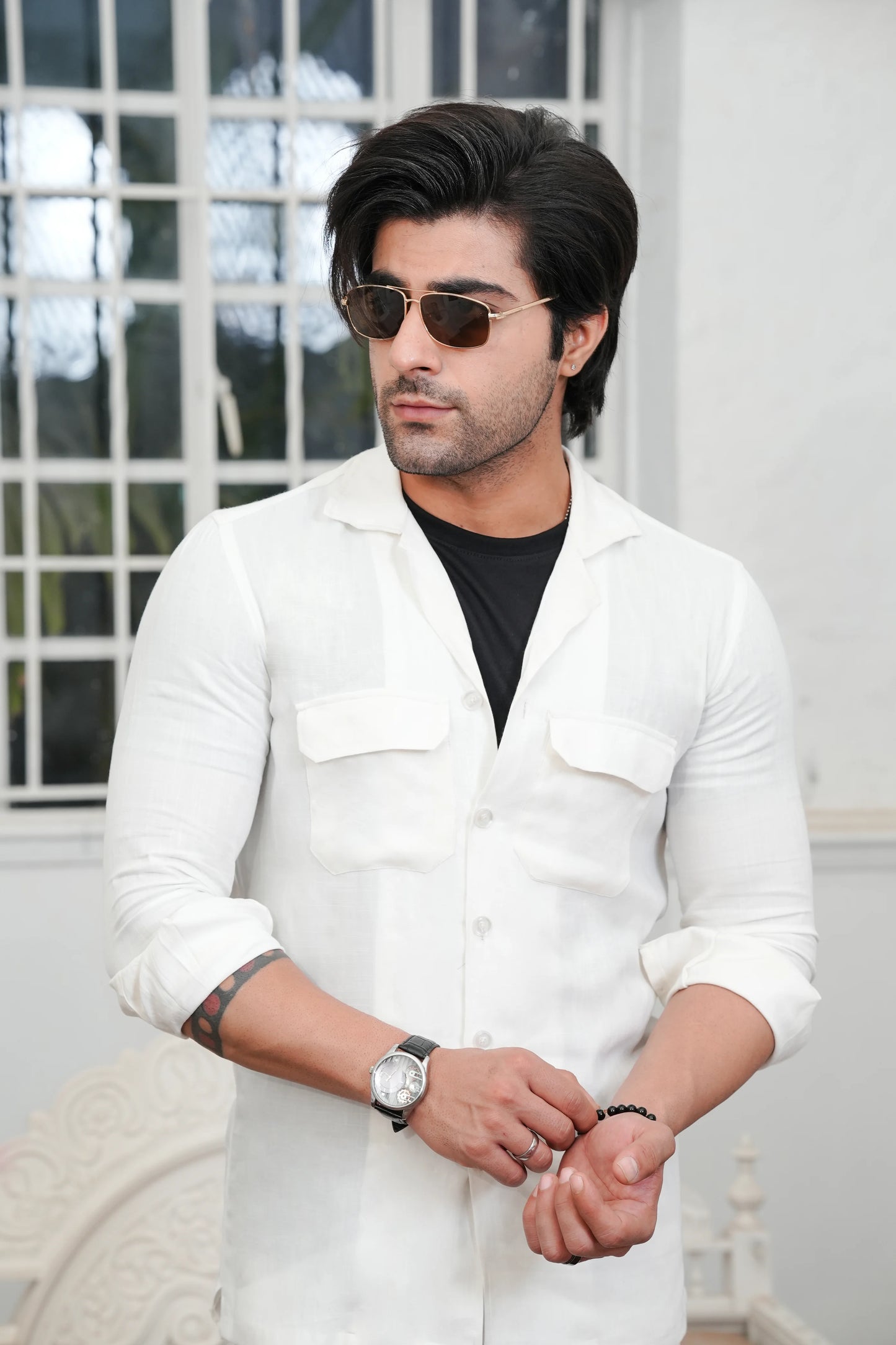 White linen Shirt with Trouser-Front-Wear Manzar