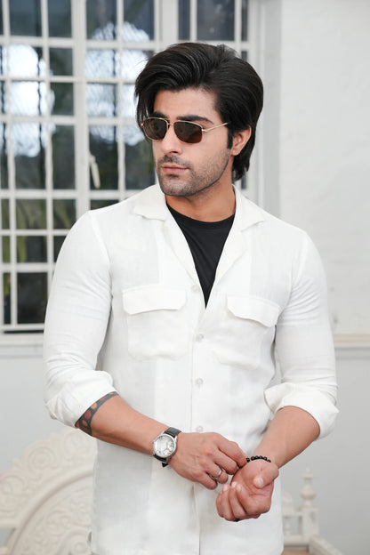 White linen Shirt with Trouser-Front-Wear Manzar